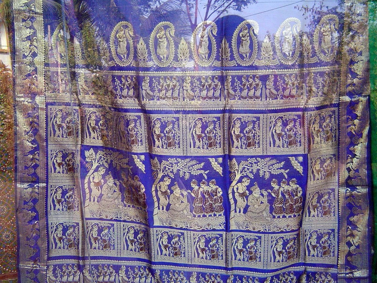 A Baluchari saree from Bishnupur, its pallu woven with mythological figures