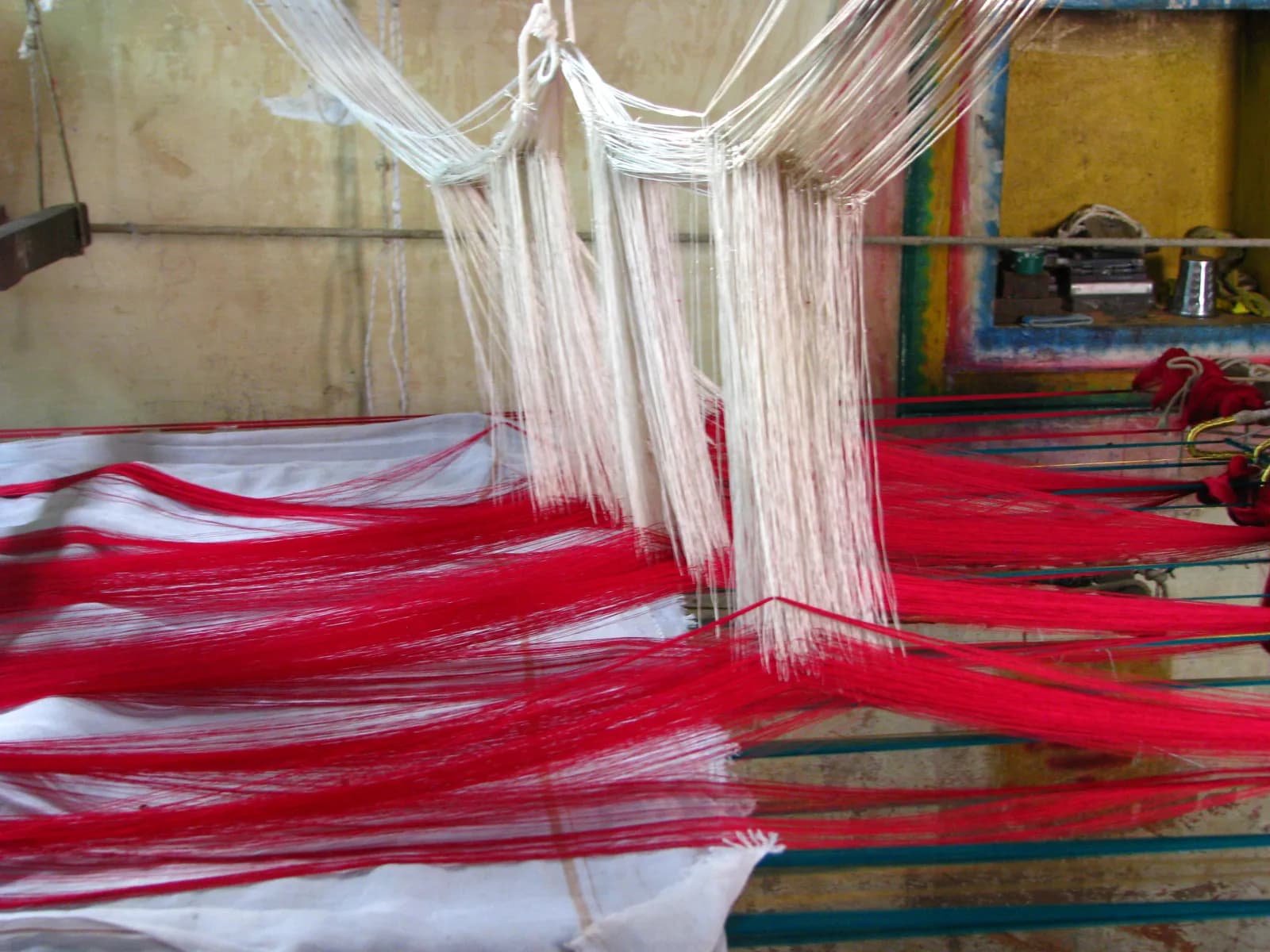 A weaver at a silk sari loom in Kanchipuram, Tamil Nadu