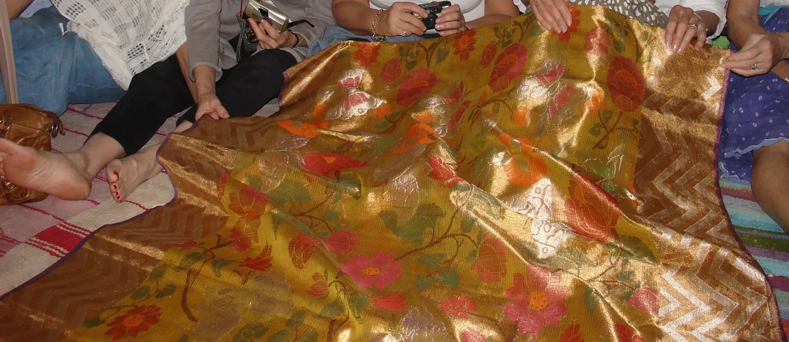 A handloom Kota Doria saree, showing the fine khat check weave